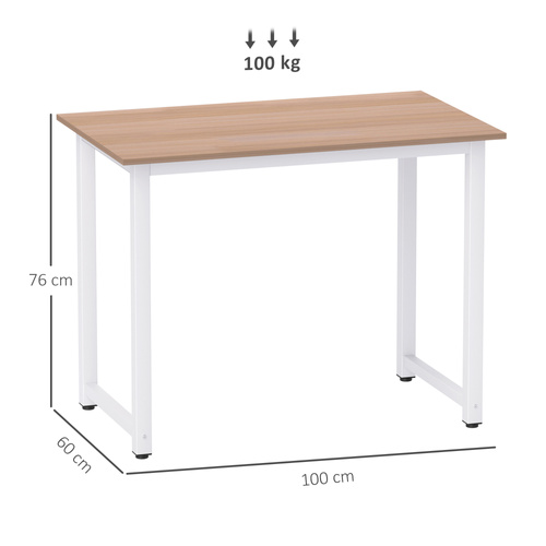 HOMCOM Computer Desk, Writing Table, 100 x 60 x 76cm Workstation for Home Office, Study with Metal Frame, Simple Assembly, White