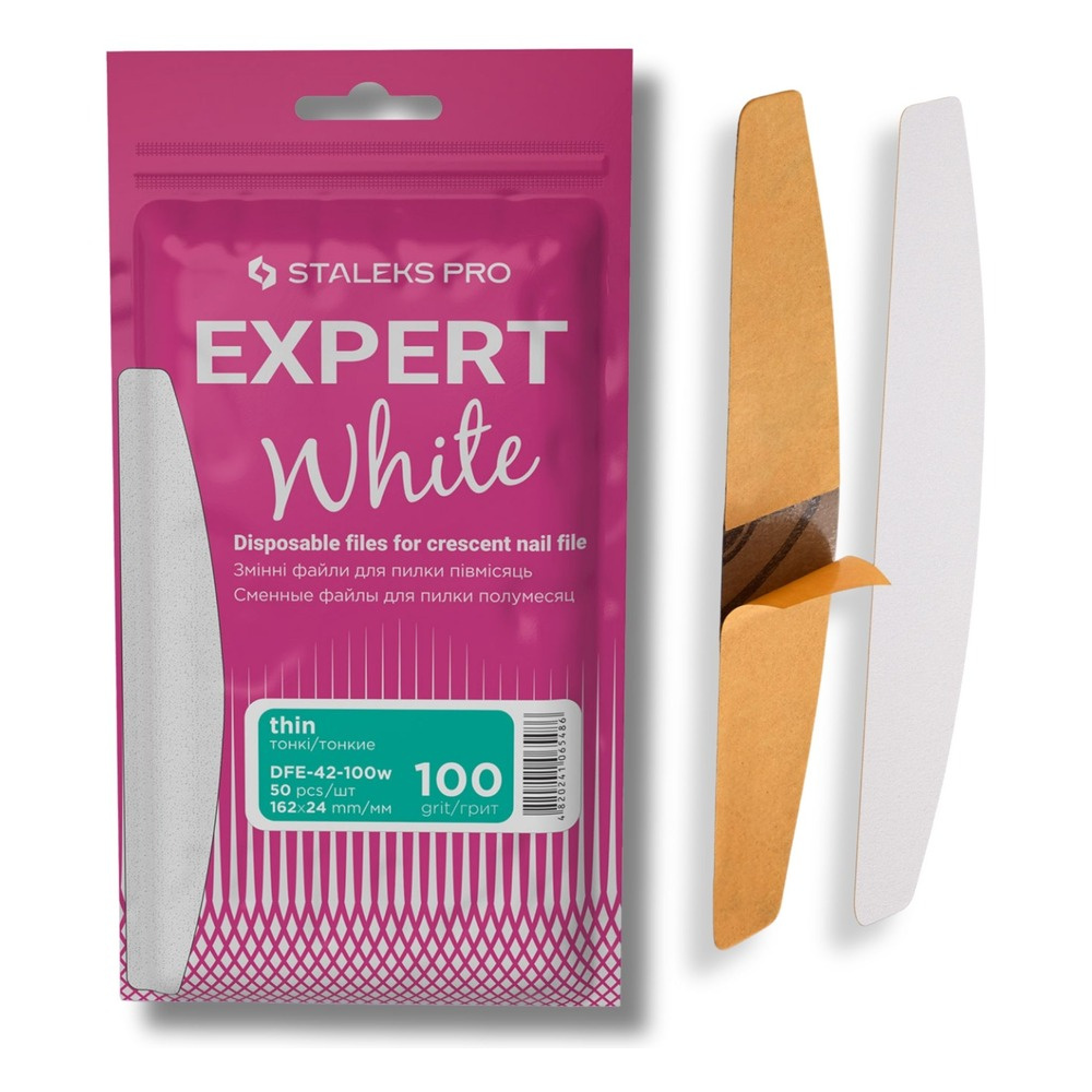 Staleks Pro Expert White Disposable Crescent Nail File Refills 100 Grit  DFE-42-100w 50pcs