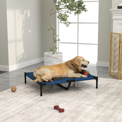 PawHut Raised Dog Bed Cat Elevated Lifted Puppy Pet Elevated Cot Portable Camping Basket – Blue (Large)