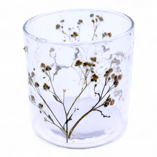 Natural Floral Glass - Straight Candle Holder - Margarita - (8x8cm)
