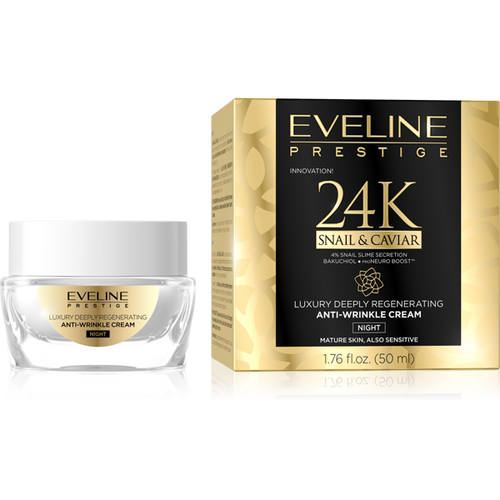 Eveline PRESTIGE 24k Krem Na Noc Przeciwzmarszczkowy Ślimak&Kawior 50 ml