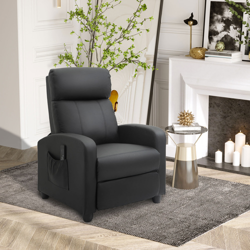 HOMCOM Massage Recliner Armchair with 150° Recline, Faux Leather, Side Pocket, Black