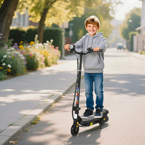HOMCOM Foldable Electric Scooter, with LED Lights, for Ages 7-14 Years, Black