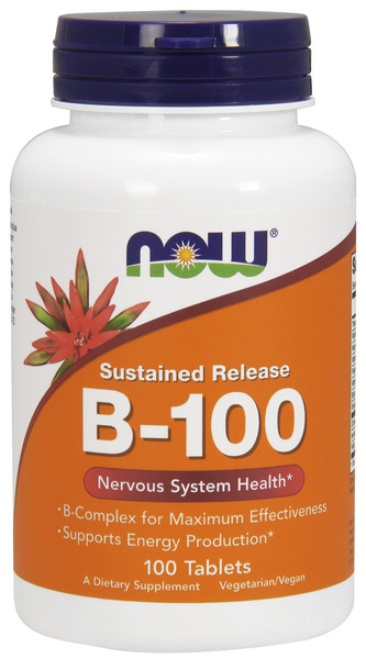 NOW Foods Vitamin B-100 Sustained Release B-Complex for Energy Production 100 Tablets