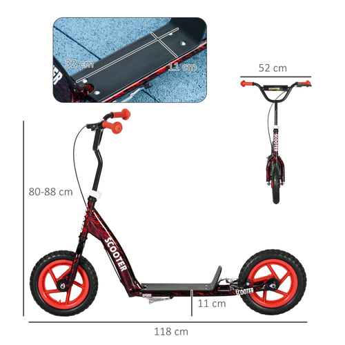 AIYAPLAY Kids Scooter with Adjustable Handlebar, Children's Kick Scooter with Non-slip Footplate, Rear Brake, Kickstand, Red