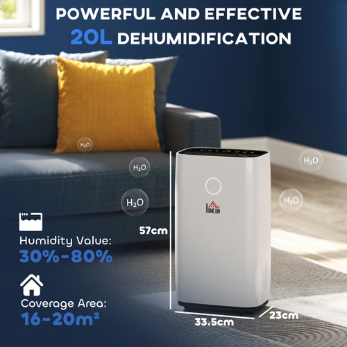 HOMCOM 20L/Day Portable Dehumidifier for Home, with LED Screen, Sleep Mode, 24H Timer, 4L Water Tank, Electric Air Dehumidifier for Damp Laundry Bedroom Basement