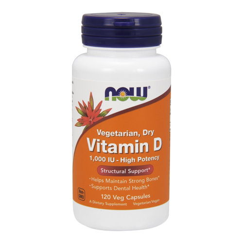 Now Foods Vitamin D 1000 IU Vegetarian Dry Wspiera Układ Odpornościowy i Zdrowie Kości 120 Kapsułek