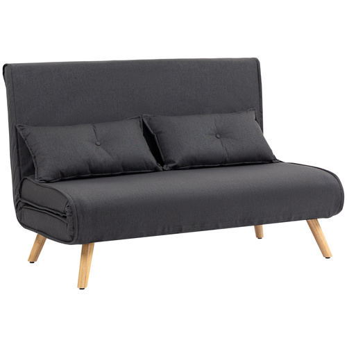 HOMCOM Two-Seater Linen-Look Sofa Bed - Charcoal Grey