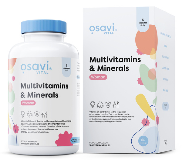 Osavi Multiwitamina i Minerały dla Kobiet 180 wegańskich kapsułek dla zdrowia hormonalnego