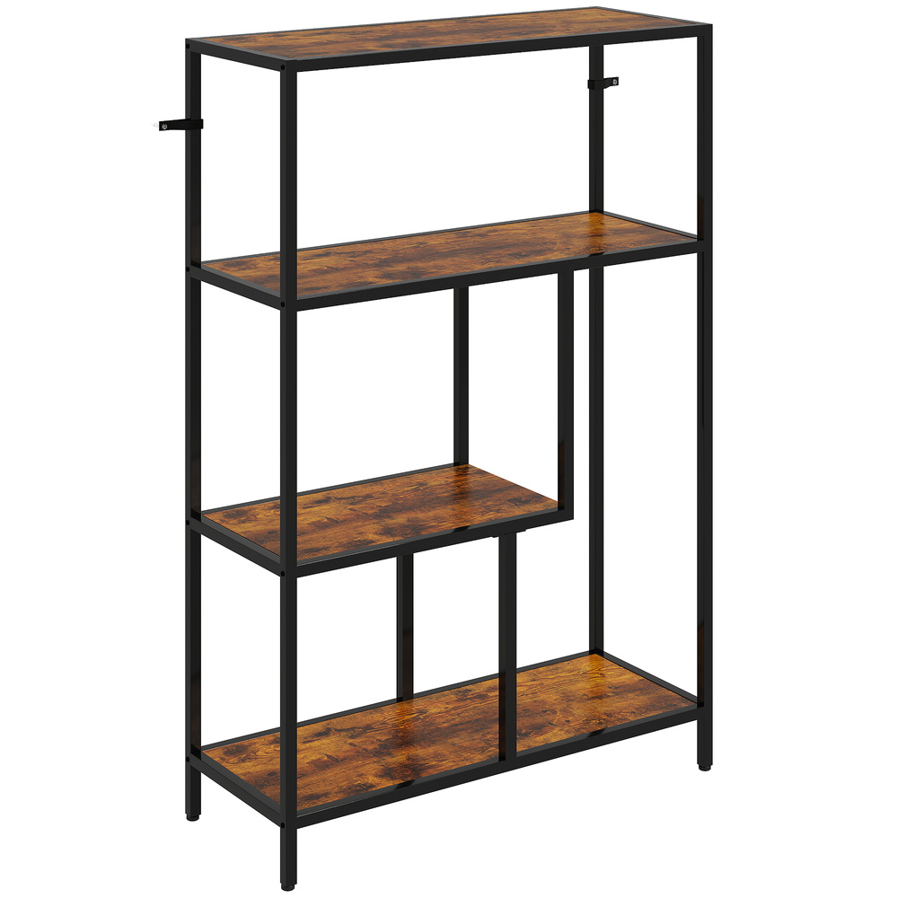 HOMCOM 4-Tier Bookshelf with Open Shelves - Rustic Brown