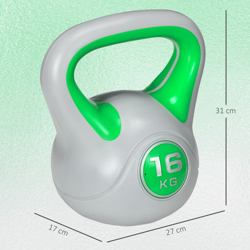 SPORTNOW Kettlebell, 16kg Kettle Bells with Handle for Home Gym Weight Lifting and Strength Training, Green and Grey