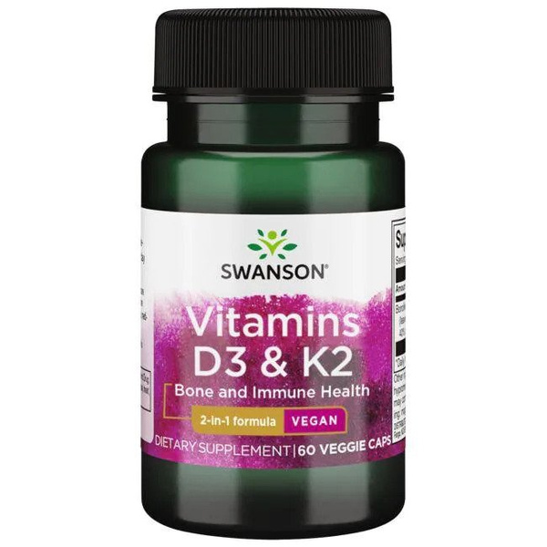 Swanson Vitamins D3 & K2, 50mcg & 75mcg - 60 vcaps
