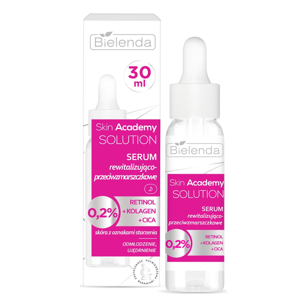 Bielenda Skin Academy Solution Serum Rewitalizująco- Przeciwzmarszczkowe 0.2 Retinol Collagen i Cica dla Skóry z Pierwszymi Oznakami Starzenia 30ml