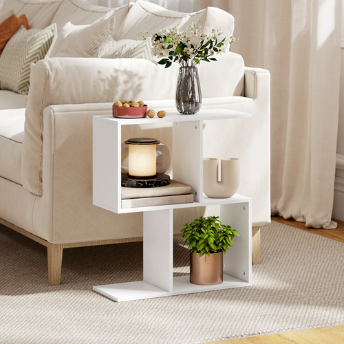 HOMCOM Side Table, Narrow End Table with Storage Shelves, S-Shaped, 3-Tier, 50W x 19.5D x 58H cm, White