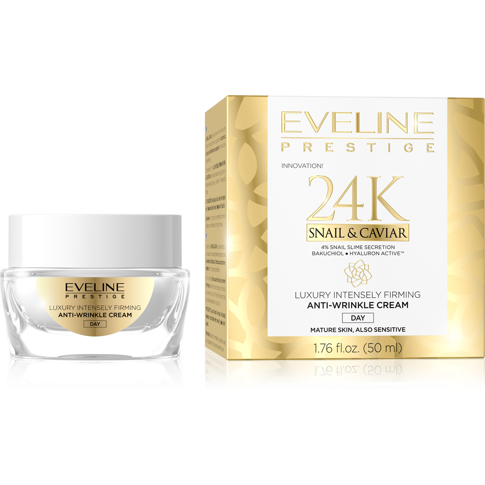 Eveline Prestige 24K Snail & Caviar Luksusowy Intensywnie Ujędrniający Krem Przeciwzmarszczkowy na Dzień 50ml