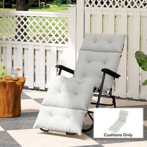 Outsunny Sun Lounger Cushions Only, 190x56x10cm Garden Lounge Chair Cushions, UPF20+ 220gsm Fabric, Thick Sunbed Replacement Pads with 6 Ties, Light Grey