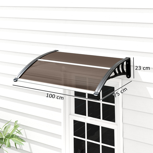 Outsunny Front Door Canopy Outdoor Awning Aluminium Rigid Plastic Polycarbonate Rain Shelter UV Water Rain Resistant 100 x 75cm Brown