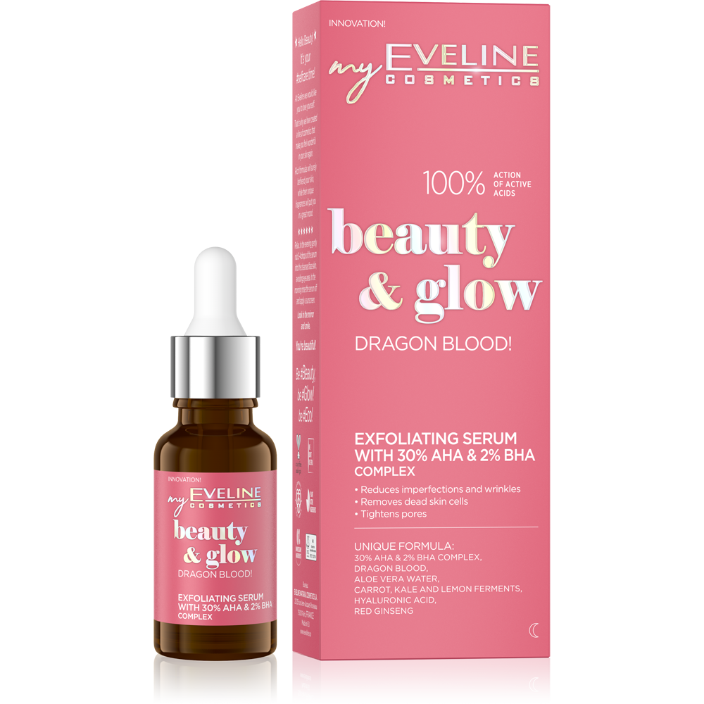 Eveline Beauty & Glow Dragon Blood! Serum Złuszczające z Kompleksem AHA 30% i BHA 2% 18ml