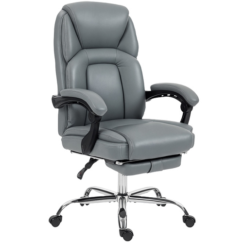 HOMCOM Faux Leather Reclining Office Chair, with Footrest - Grey