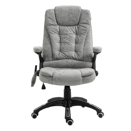 Vinsetto Massage Recliner Chair Heated Office Chair with Six Massage Points Microfiber Cloth 360° Swivel Wheels Grey