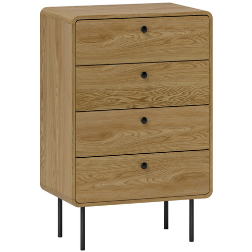 HOMCOM Modern Chest of Drawers with 4 Drawers - Oak