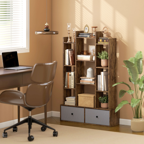 HOMCOM 12 Shelf Storage Unit, with Drawers - Brown