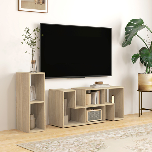 HOMCOM Three-Block Modular TV Stand - Grey Wood-Effect