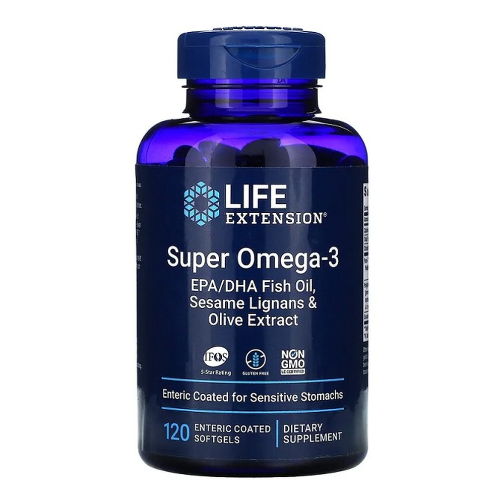 Life Extension Super Omega-3 EPA/DHA z Lignanami Sezamowymi i Ekstraktem z Oliwek Na Zdrowie Serca i Mózgu 120 Kapsułek