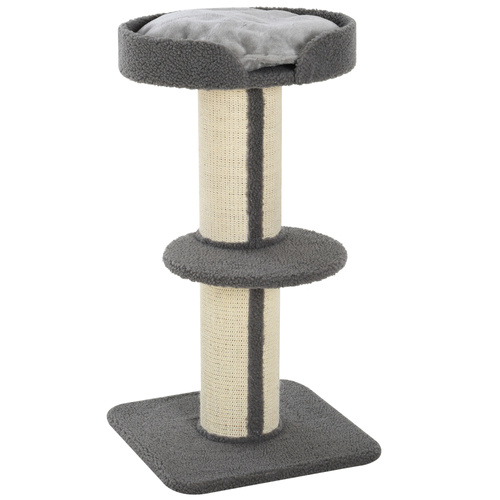PawHut 91cm Cat Tree, Cat Tower with Scratching Post, Bed, Perch, Removable Cushion for Indoor Kittens, Grey