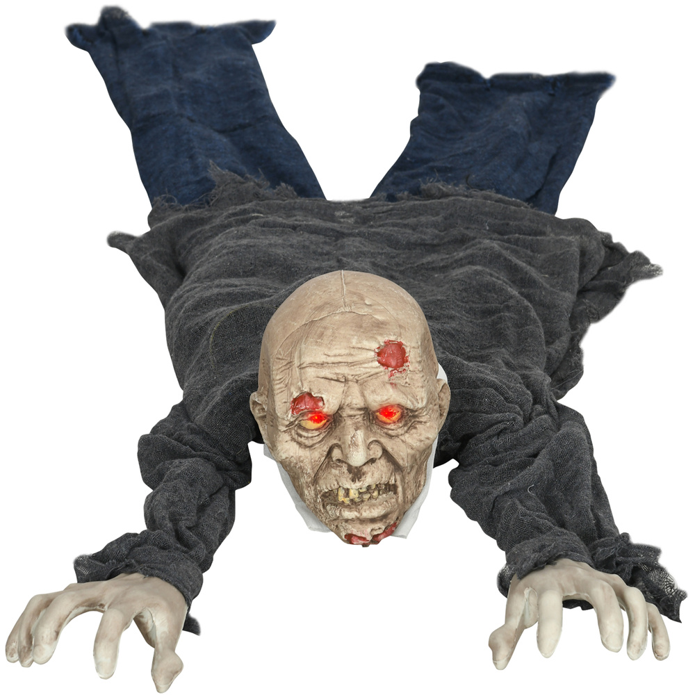 HOMCOM 5.2ft Life Size Outdoor Halloween Decoration Crawling Zombie, Animated Prop Decor with Sound and Motion Activated, Light Up Eyes, Howling Sound, Posable Arms