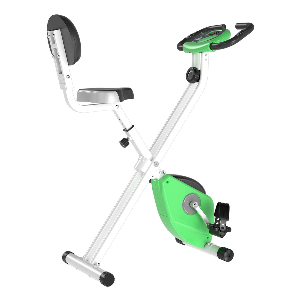 HOMCOM Folding Exercise Bike, Fitness Bicycle Indoor Trainer, Quiet 8-Level Magnetic Resistance, with LCD Monitor, Pulse Sensor and Wheels for Sport Maison and Cardio Training, Green