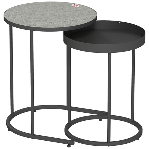 HOMCOM Set of Two Industrial Nesting Tables - Grey