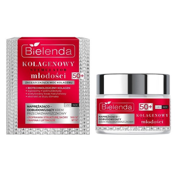 Bielenda Collagen Youth Stimulator Firming and Rebuilding Anti-Wrinkle Cream 50+ for Mature Sensitive Skin for Day and Night 50ml