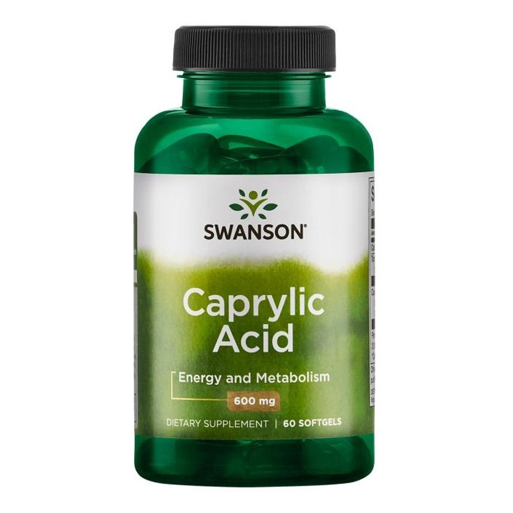 Swanson Caprylic Acid 600mg Kwas Kaprylowy Wspomaga Równowagę Mikroflory Jelitowej 60 Kapsułek
