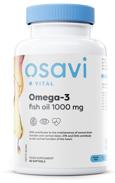 Osavi Olej Rybi Omega-3 1000mg Destylowany Molekularnie Cytrynowy 60 Kapsułek