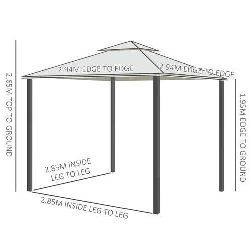 Outsunny 3 x 3 m Metal Gazebo, Garden Pavillion, Double Roof Outdoor Canopy Shelter with Mesh Sidewalls, Cream White