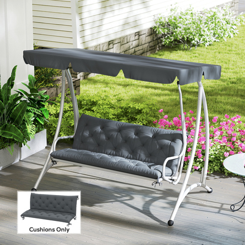 Outsunny 3 Seater Bench Cushion, Garden Chair Cushion with Back and Ties for Indoor and Outdoor Use, 98 x 150 cm, Dark Grey