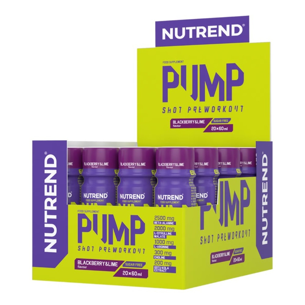 Nutrend Pump Pre-Workout Shot Jeżyna i Limonka Na Pompę Mięśniową i Skupienie 20 x 60 ml