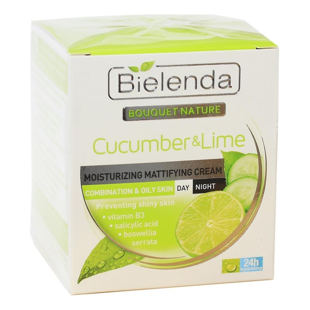 Bielenda Bouquet Nature Limonka Ogórek Nawilżający Krem Matujący Cera Mieszana i Tłusta na Dzień i na Noc 50ml