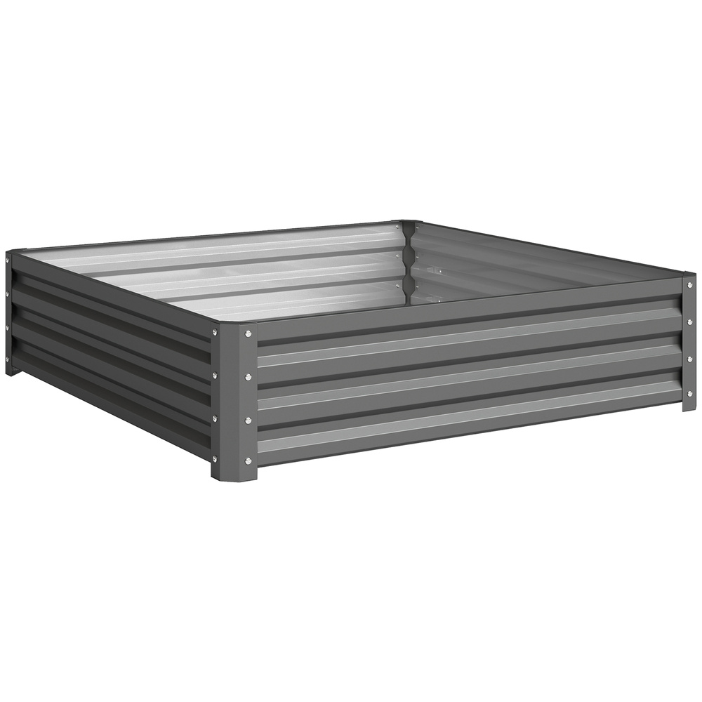 Outsunny 432L Square Raised Garden Bed Box Steel Frame for Vegetables, Flowers and Herbs, 120 x 120 x 30cm, Light Grey