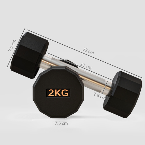 SPORTNOW Dumbbells Weights Set with 12-Sided Shape and Non-Slip Grip for Men Women Home Gym Workout, 2 x 2kg