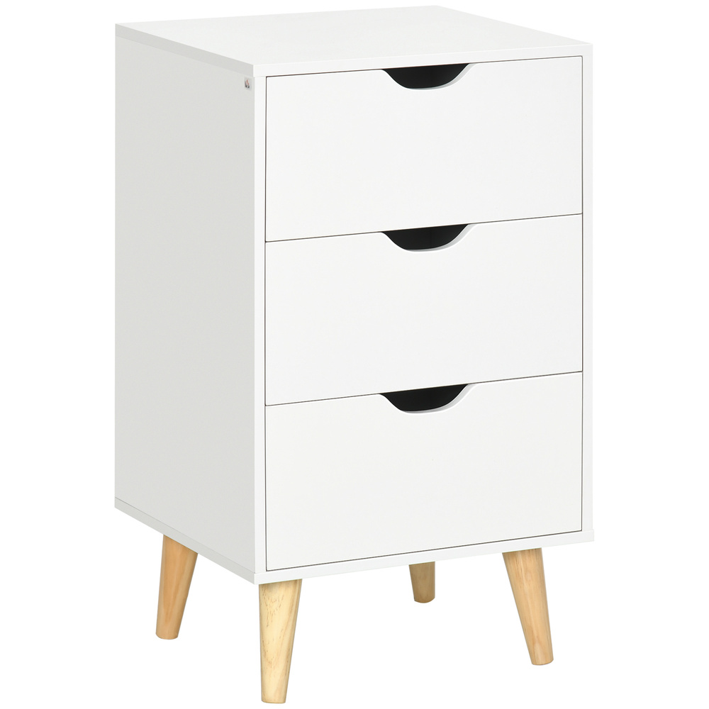 HOMCOM Bedside Table, Bedside Cabinet with 3 Drawers, Side End Table with Pine Wood Legs for Bedroom Living Room, White