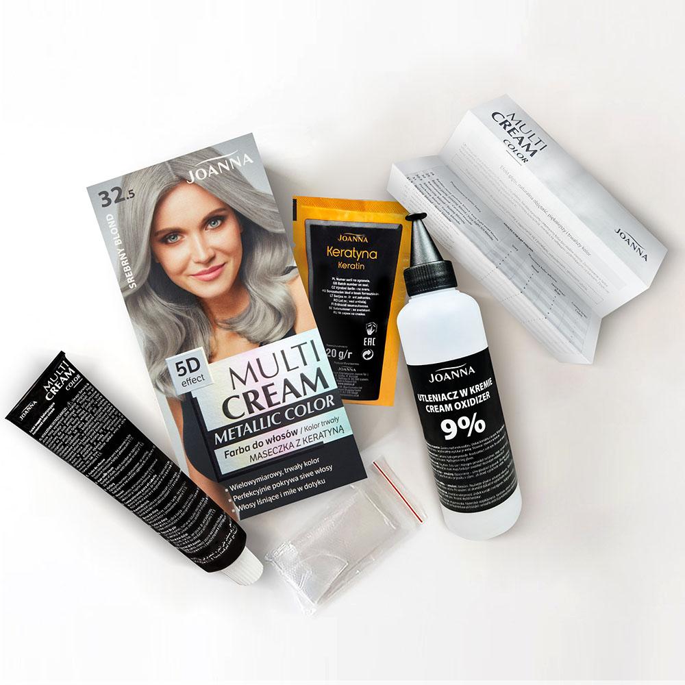 Joanna Multi Cream Color Farba do Włosów z Efektem 5D z Długotrwałym Efektem Nr 32.5 Srebrny Blond 1 Sztuka