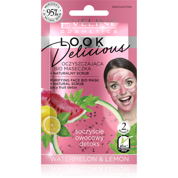 Eveline Look Delicious Oczyszczająca Bio Maseczka Naturalny Scrub z Arbuzem i Cytryną 10ml