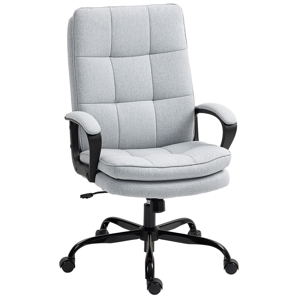 HOMCOM Double Padded Linen-Look Office Chair - Light Grey