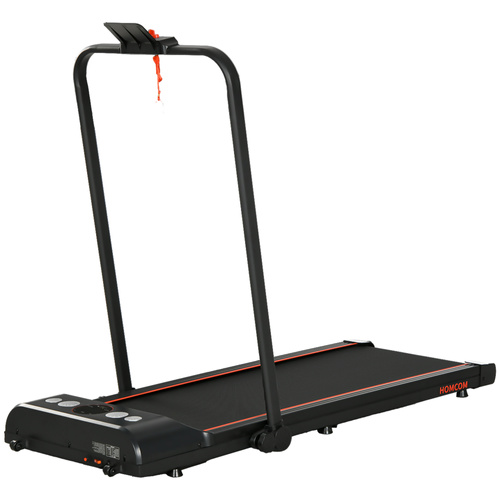 HOMCOM Foldable Walking Treadmill, with LED Display and Wheels, for Home, Office, Gym, Red