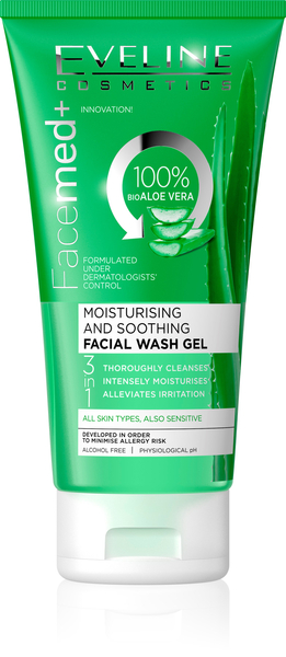 Eveline Facemed+ 3in1 Moisturizing-Soothing Facial Cleansing Gel Aloe 150ml