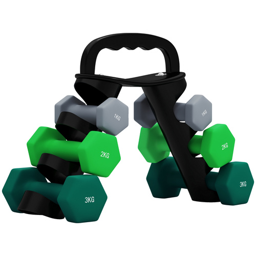 SPORTNOW Dumbbells Set with Storage Rack, 2 x 1kg, 2 x 2kg, 2 x 3kg, Grey