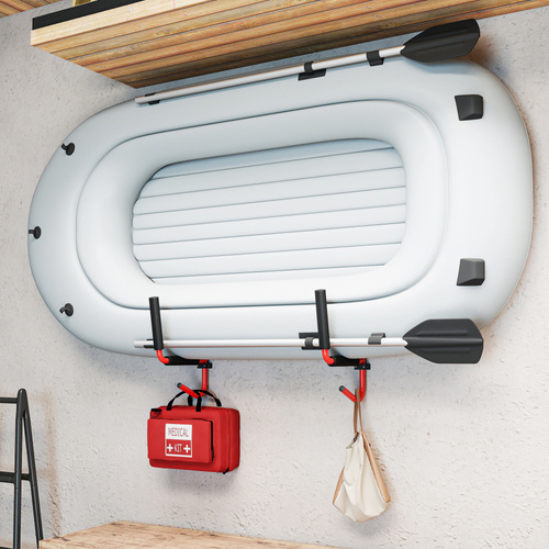 HOMCOM Kayak Canoe Heavy Duty Wall Mounted Storage Holder Rack Heavy Duty Storing Hangers Red