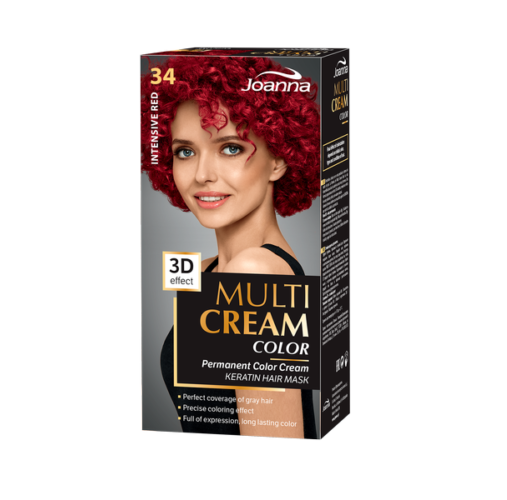 Joanna Multi Cream Color Farba do Włosów z Efektem 3D z Długotrwałym Efektem Nr 34 Intensywna Czerwień 1 Sztuka
